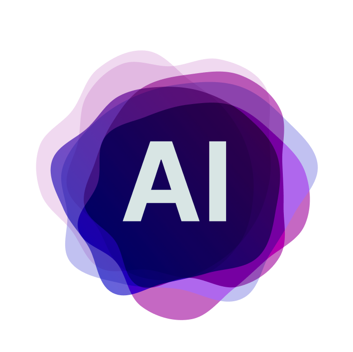 Purple and pink round graphic that is labeled AI
