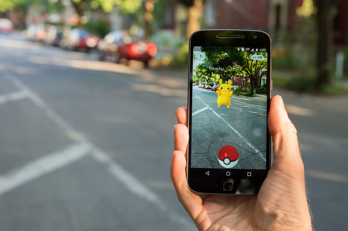 Using Pokemon Go Augmented Reality app screen