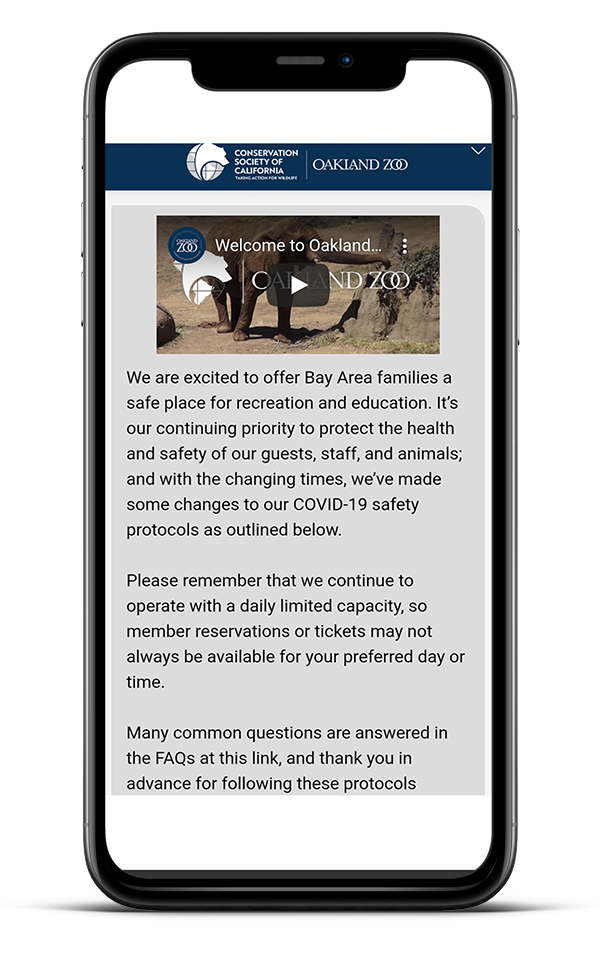 Oakland Zoo website and Facebook Messenger Conversational AI technology 