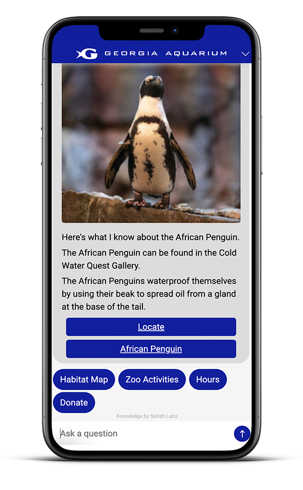 Georgia Aquarium Virtual AI Assistant on a mobile device