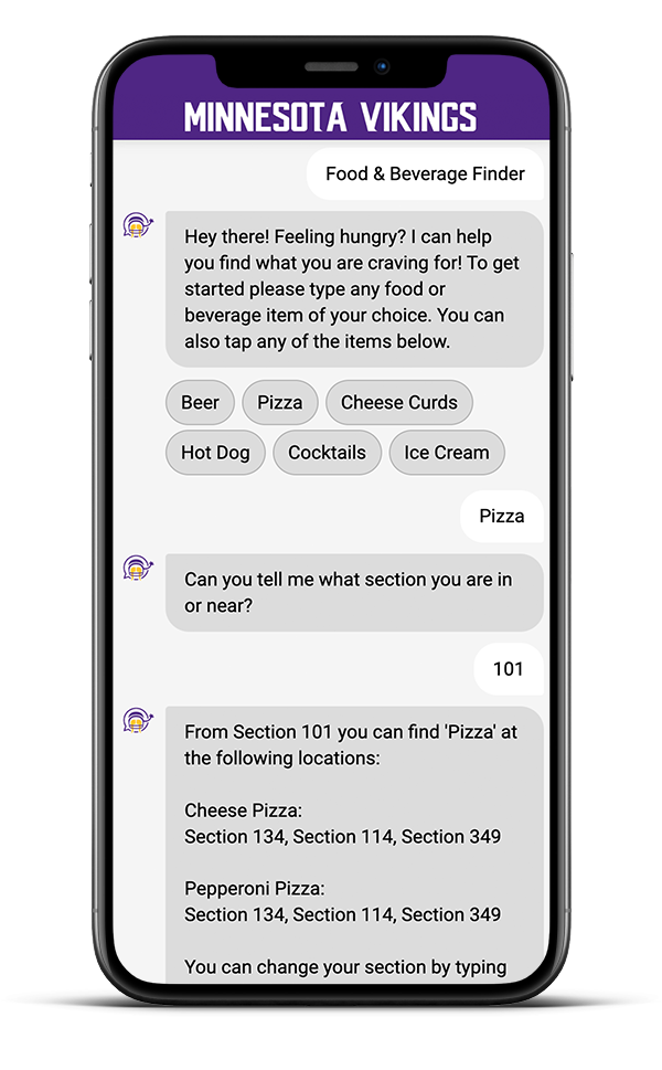 Mobile Ticket Guide, Food & Beverage Finder, and Parking Guide AI Assistant options
